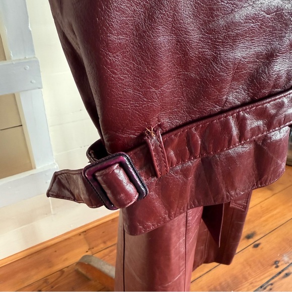 Vintage Leather Trench Coat Eitenne Aigner Burgundy Long Jacket 10 - Picture 7 of 17